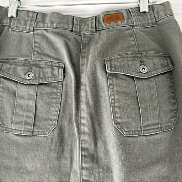 Vintage Liz Wear jeans Front Skirt Safari Utilitarian Army Green Pockets Size 10 - Picture 6 of 8